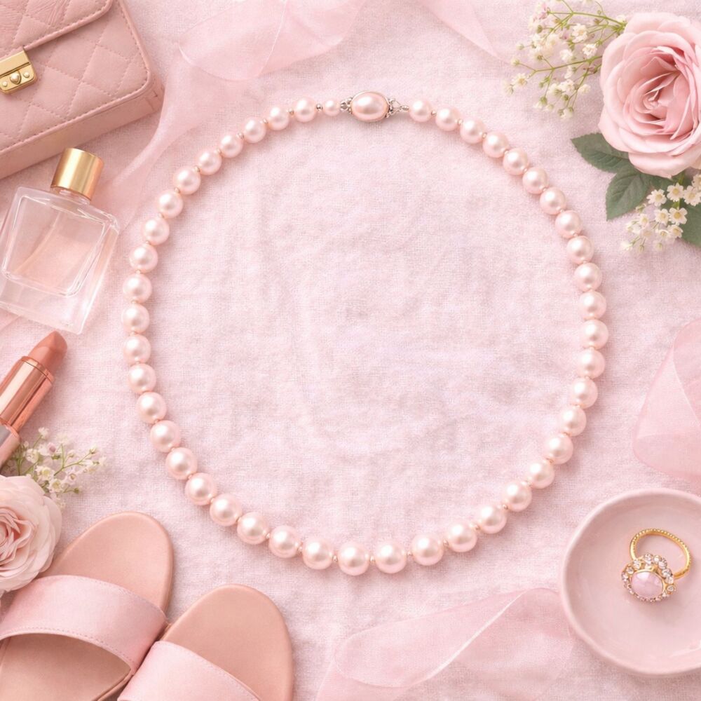 Vintage Pale Pink Hand Knotted Faux Glass Pearl Choker Necklace